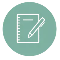 Notebook and pen icon representing writing the story behind a meaningful memory.