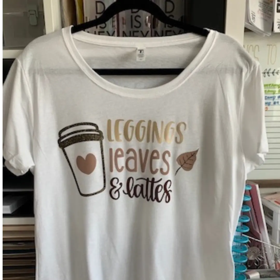 White Leggings, Leaves & Lattes fall t-shirt